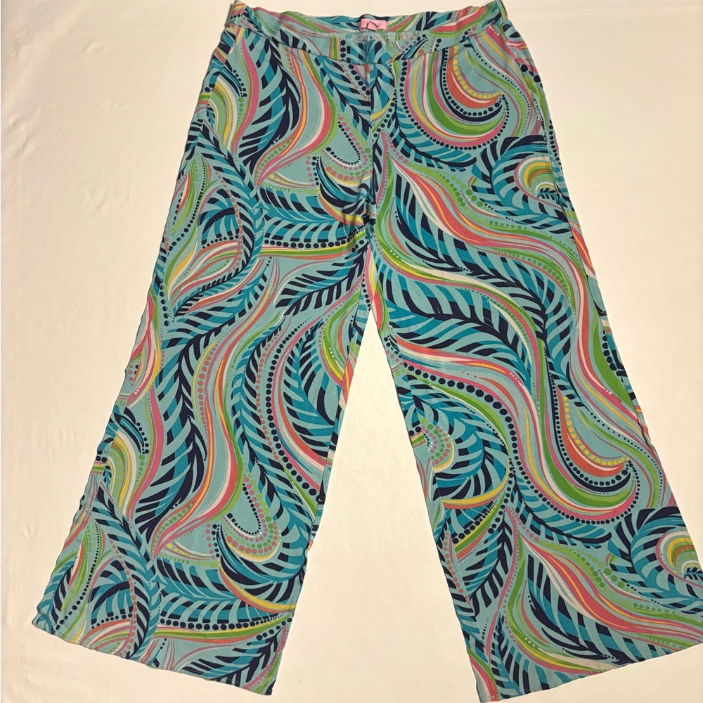 Lilly Pulitzer “Sea Me” Multicolor Silk Blend Palazzo Pants Size Large